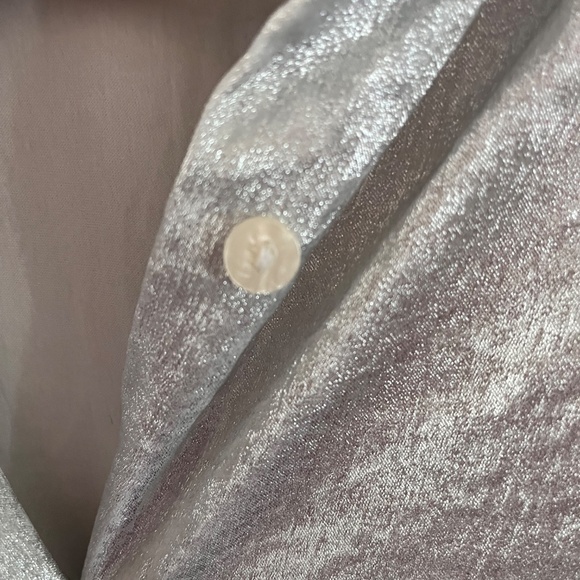 Long-Sleeve Buttoned-Down Lamé Blouse - Picture 5 of 6